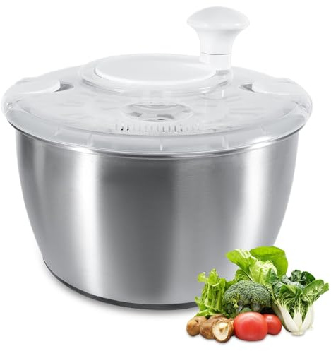 GREENSAPPIRE Salad Spinner Stainless Steel Large with Lid, Quick Salad Spinner, Large Salads, Easily Spin, White, 4.5 Liters