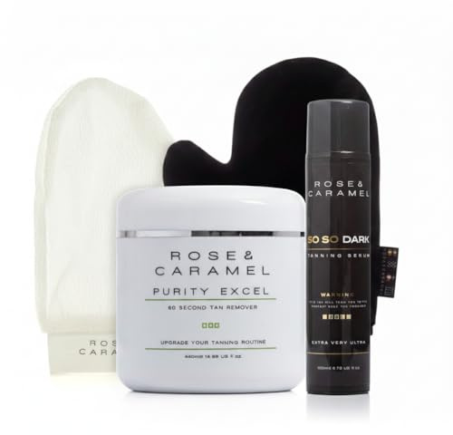 Rose & Caramel So So Dark Self Tanning Serum, Purity Excel 60 Second Tan Remover, Hamman Glove & Deluxe Tanning Mitt