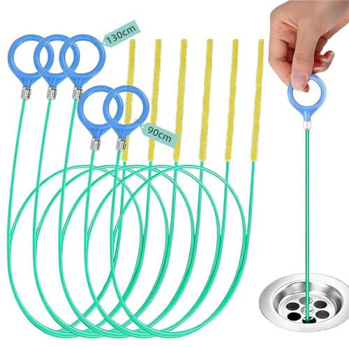 5 Piezas Unidades Desatascadores en Espiral,Desatascador Tuberías130Cm/90cm | Cepillo Flexible Limpieza y Desatascador de Tuberías Para Fregadero, Cocina, Baño, Ducha, Inodoro