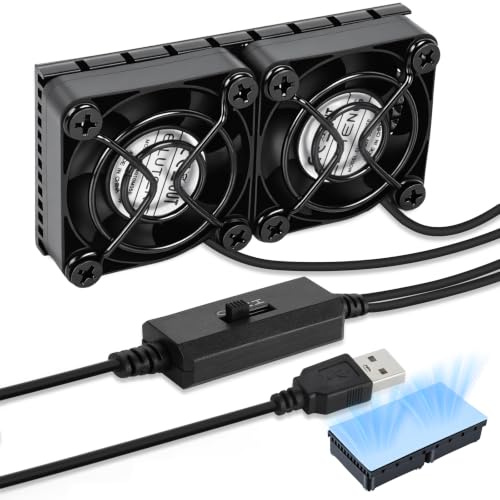 ELUTENG USB-fläkt 40 mm dubbel 2 i 1 4 cm mini USB-ventilator med 3 justerbara hastigheter, PC-fläkt, liten USB-datorfläkt med svart metallgaller för dator, PS4, laptop, TV-box, router