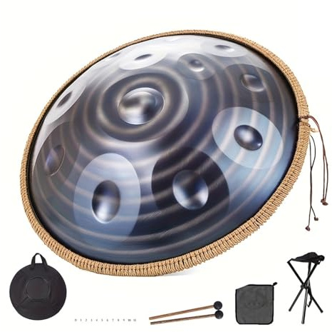 Handpan, 432 Hz 12-Ton, handgefertigtes Tamburin im Spiralmalerei-Stil, 22 Zoll d-Moll(Desktop clip)