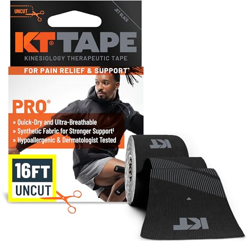 KT Tape, Pro Synthetic Kinesiology Athletic Tape, 16’ Uncut Roll, Jet Black