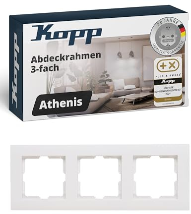Kopp ATHENIS 3-fach Abdeckrahmen in Rein-Weiß - 8,6 x 22,8 cm - Rahmen für Steckdosen & Schalter - Stilvoller Steckdosenrahmen aus glänzendem Kunststoff - Hochwertiger Lichtschalter-Rahmen