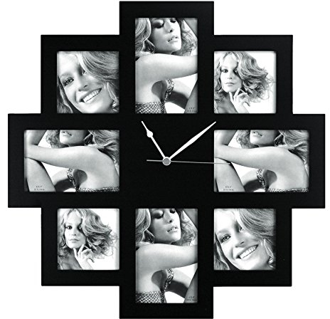 ZEP Taranto Wanduhr mit Bilderrahmen f?r 8 Bilder (4 Fotos mit 10x 15 cm und 4 Fotos mit 10 x 10 cm), schwarz
