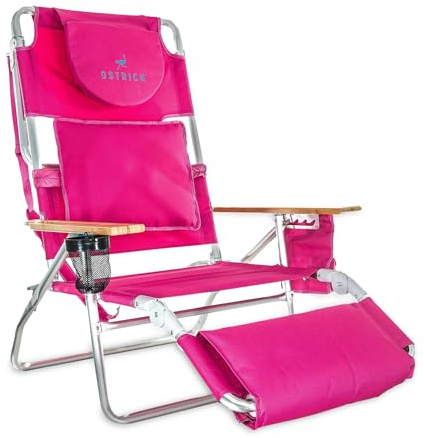 Ostrich the Deluxe 3N1 Lightweight Lawn Beach Reclining Lounge Chair with Footrest, Outdoor Furniture for Patio, Balcony, Backyard, or Porch, Pink