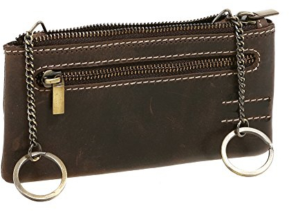 LEAS Schlüsseltasche extra groß mit 2 Ringen und Geschenkbox Echt-Leder, braun Vintage-Collection 15x8x1cm (BxHxT)