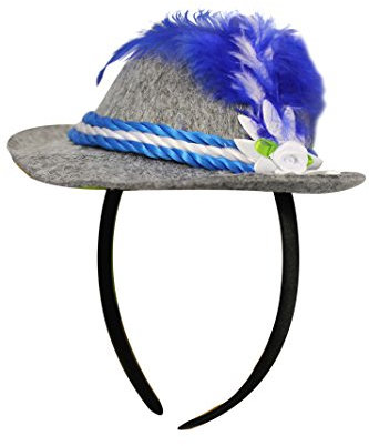 I LOVE FANCY DRESS OKTOBERFEST HÜTCHEN/FASCINATOR ODER WIESN HUT/SEPPEL HUT = IN DEN FARBEN BLAU/WEIß/GRAU =