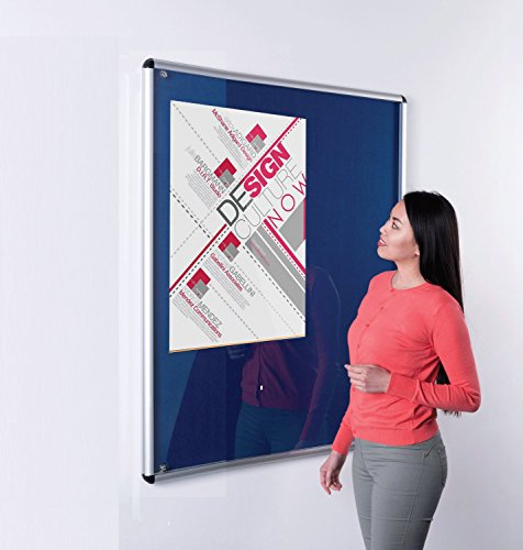 Wonderwall Budget Tamperproof Lockable Noticeboard 120 x 90cm Blue Pinboard | Indoor locking aluminum display board features a shatterproof PET door, dual safety locks, felt cover & wall mounting