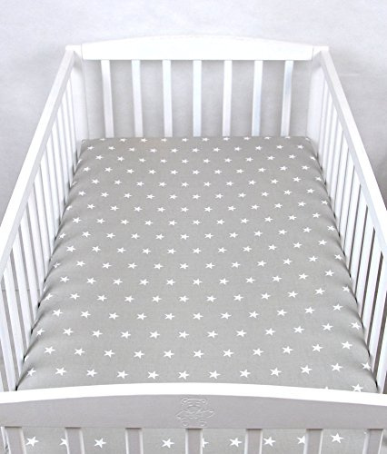 BABYLUX Kinder Baby SPANNBETTLAKEN Spannbetttuch Baumwolle 60x120 70x140 Sterne (70x140 cm, 91. Sterne Grau)