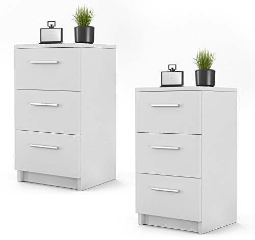 Vicco Nachttisch, Nachtkommode, Weiß, 38 x 66 cm 2er Set