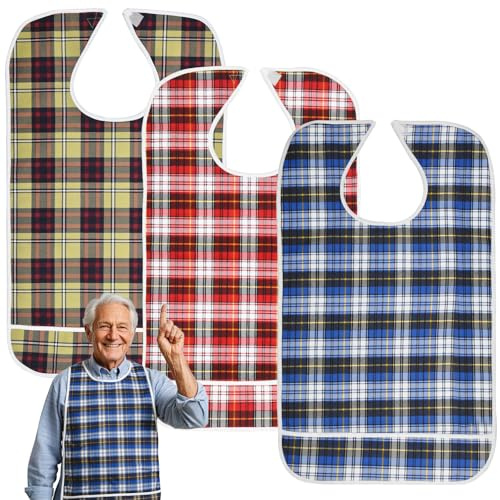 GRKJGytech Adult Bibs, Waterproof Bib Clothing Protector with Crumb Catcher, Reusable Dining Bibs for Elderly, Men Women