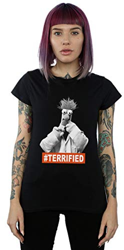 Disney Women's The Muppets Beaker Terrified T-Shirt Black Medium