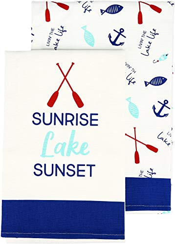 Pavilion Gift Company Sunrise Lake Sunset Tea Towel Set, 27.5, Blue