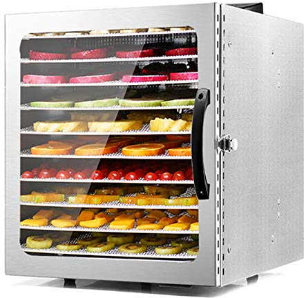 Moongiantgo Commercial Food Dehydrator 10 Trays Stainless Steel Fruit Dehydrator 1000W Electric Food Dryer 24 Hours Digital Timer Temperature Control for Food Jerky Herbs Fruits Vegetables (10 Trays)