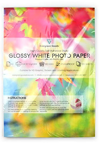 Sheets A3 White Premium Glossy Self Adhesive/Sticky Back Label HQ Resolution Printing Paper Sheet (100)