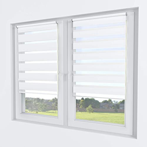 Rollmayer Klemmfix-Doppelrollo ohne Bohren Klemmrollo Fensterrollo Duo Rollo Sonnenschutzrollo Zebrarollo Seitenzugrollo für Fenster und Tür (Weiß - 90 x 220 cm - BxH)