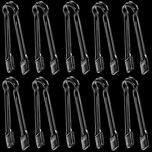 Patelai 10 Pieces Small Plastic Serving Tongs for Appetizers Clear Plastic Mini Sugar Cube Buffet Ice Tongs for Dessert Tea Coffee Party Bar Appetizers, 6.3 Inch(Transparent)