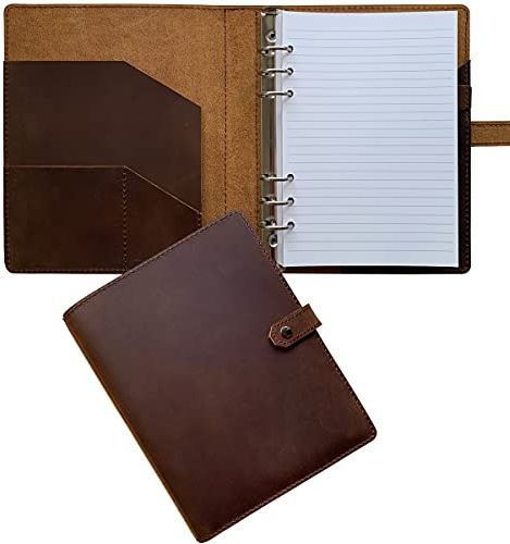Nachfüllbares Leder-Tagebuch, liniertes Papier, A5, Lederbinderorganizer für Männer und Frauen, 100 Blatt, braun