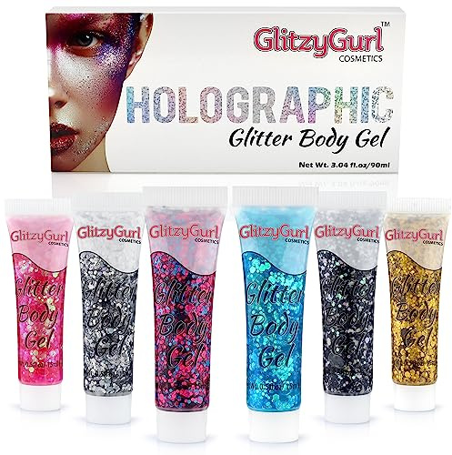 Holografisches Glitzer Gesichts und Körpergel, 6 Stück, Kosmetik Glitzer, Körperglitzer, Haarglitzer, Festival Glitzergel