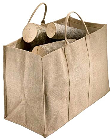FACILITYS - Sac à Bûches, en Toile de Jute - Sac de Transport pour Bois de Chauffage, 64,5 x 30 x 39,5 cm - Sac a Buches de Bois, Pliable, Résistant à l'Eau, pour Cheminée, Poêles à Granulés