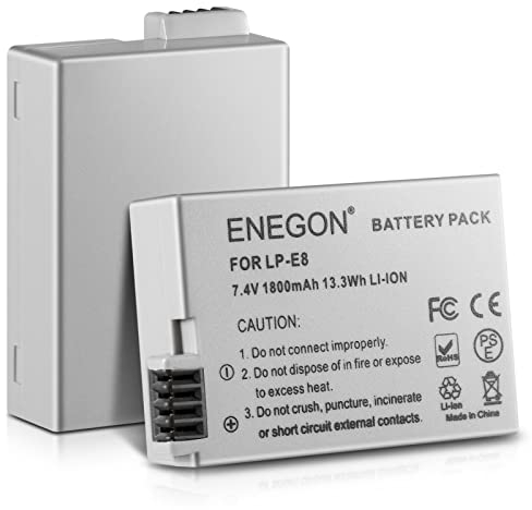 ENEGON LP-E8 Battery (Pack of 2) for Canon LP-E8 and Canon EOS Digital Camera Rebel T2i, T3i, T4i, T5i, EOS 550D, 600D, 650D, 700D, Kiss X4, X5, X6, X6i, X7i