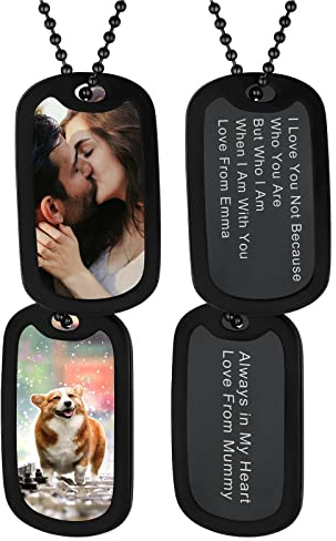 Supcare Herren Personalisiert Foto Erkennungsmarke Dog Tags Halskette 316L Edelstahl Gravur Anhänger für Name Text Militär Police Armee Kette für Frauen Jungen mit Geschenkebox