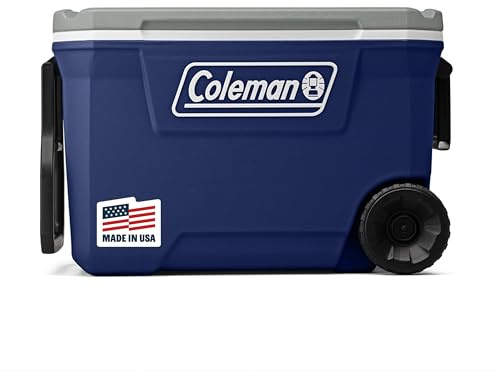 Coleman Classic Series Insulated Portable Rolling Cooler with Wheels, Leak-Resistant Outdoor Hard Cooler Keeps Ice up to 5 Days, 62-Quart