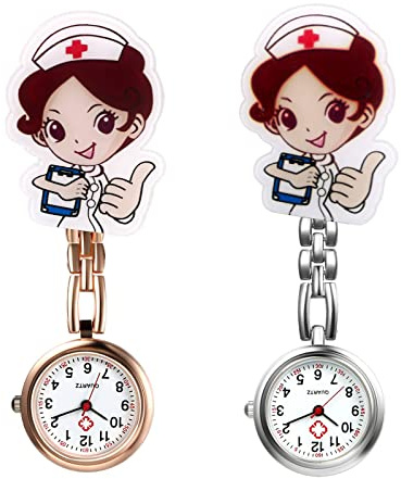 Avaner Krankenschwesteruhr Cartoon Taschenuhr mit Clip Schwesteruhr Kitteluhr FOB Uhr Pflegeruhr Anlog Quarzuhr für Arzt Doktor Krankenschwester Medical
