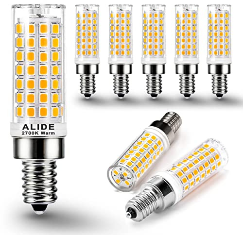 ALIDE E12 75 Watt Replacement LED Candelabra Bulbs C7,2700K Warm White,800LM T6 7.5W LED E12 Chandelier Light Bulbs for Ceiling Fan Pendant Lighting,Non-dimmable,6 Pack