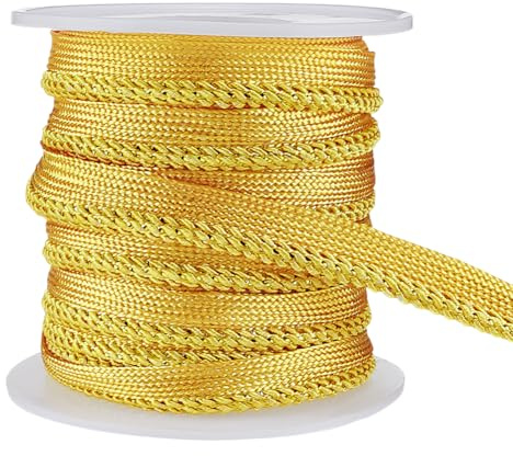 BENECREAT 10 Yard/9m Metalic Gold Cord-Edge Piping Trim (10mm) Gold Flat Filigree Ribbon Braid for Dress Costume Sewing, Home Textile Decoration