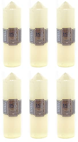 Carousel Home Ivory Cream 24cm x 7cm 150 Hour Unscented Pillar Candle (Pack of 6) - Ideal for Weddings, Christmas and Everyday Use