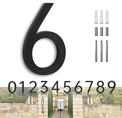 YLYOUNI Numeros Casa Exterior Modernos Negro 18,30cm,Números Flotantes Casa Exterior Acero Inoxidable 3D,Numeros para Puerta de Casa para Buzon,Hotel,Jardín,Calle - Número 6