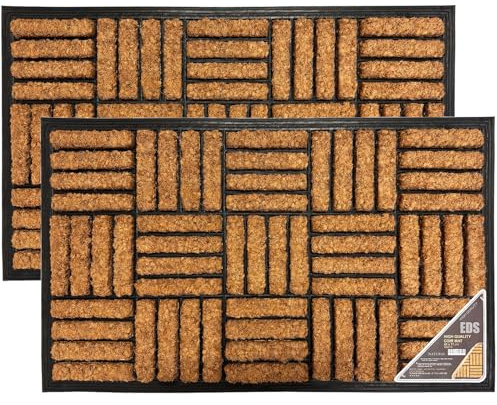 EDS Coco Coir Door Mat with Rubber Backing Floor Mat Outdoor Mat Heavy Duty Doormats Shoe Scrapper Removes Grass and Dirt, for Front Door, Patio and Entrance (45 X 75 CM) (PACK OF 2)