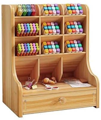 Catekro Schreibtisch Organizer, Schreibtisch-Organizer Aus Holz, Verdickte Platte, Multifunktionale Schreibtisch Aufbewahrungsbox Mit Schublade Stifthalter FüR Zuhause, Schule, BüRo (Braun)
