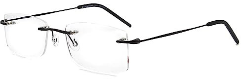 Global Glasses Randloser Metall Brille Herren Optischer Superleichte Klarglas Gläser Grau Brille Damen