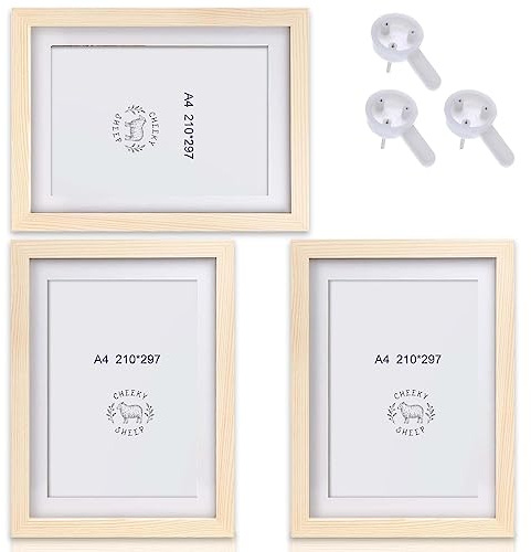 3er Set Bilderrahmen A4: Bilderrahmen Holz 21x30 cm Fotorahmen DIN A4 Bilderrahmen MDF Rahmen aus bruchsicherem Plexiglas Posterrahmen Hanging Bilderrahmen Ideal für Collage Portraits & Urkunden