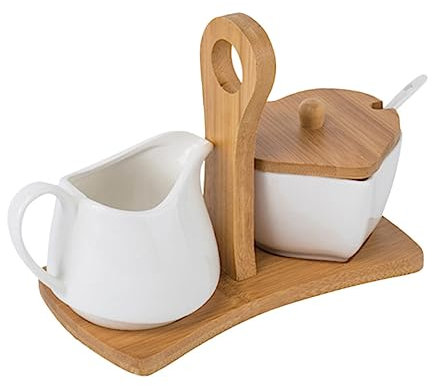 Cabilock 1ensemble Pot à Sucre Céramique Avec Plateau Et Cuillère Pot De Rangement Pour Cuisine Accessoire Élégant Porcelaine Blanche Avec Poignée