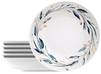 Tramontina - Juego de 6 platos hondos redondos de porcelana blanca Ana flor de 22 cm, elegancia atemporal, diseño clásico floral. Perfecto para cualquier ocasión.