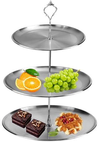 Alzata per Dolci A 3 Livelli, Alzata per torta in acciaio inossidabile, Espositore per Frutta e Dolci, Supporto riutilizzabile per Torta per Party, Matrimonio, Compleanno