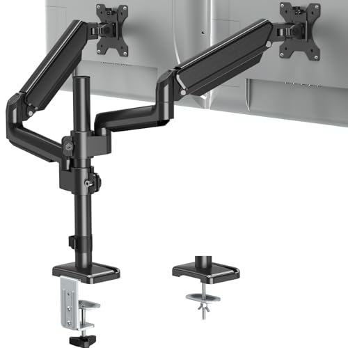 ELIVED Monitor Halterung 2 Monitore für 13-32 Zoll Bildschirme mit VESA 75/100, Gasdruckfeder 2 Monitorhalterung, Drehbar 360°, 9kg/Arm, Höhenverstellbar Monitor Arm EV6032