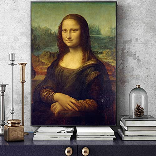 Zhadongli Art „Lächelndes Mona Lisa“-Porträt auf Leinwand, Wandkunst, Gemälde, klassischer Da Vinci, berühmte Kunstdrucke für Wohnzimmerdekoration, 70 x 100 cm (28 x 39 Zoll) mit Rahmen