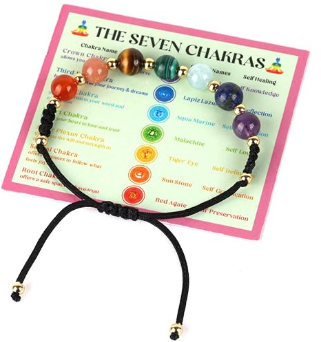LIVLOKO LONDON Real Crystal Chakra Bracelet for Women Girl Amethyst Gift Box Daughter Rainbow Bead Anxiety Relief Stone Meditation Spiritual Positive Gift Her Ladies Jewellery Friend Buddhist Birthday