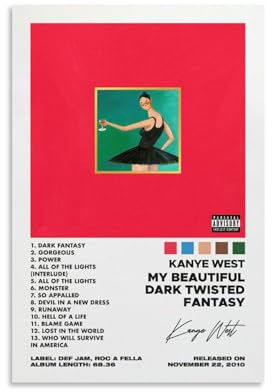 WOODBU Kanye Poster West My Beautiful Dark Twisted Fantasy Album Cover Poster Leinwand Kunst Poster Schlafzimmer Dekor Poster 30 x 45 cm