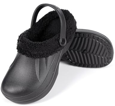 HEYO Sabots doublés, unisexes, chauds, chaussures de jardin, mules d'hiver, semelle légère et imperméable, Noir , 40 EU