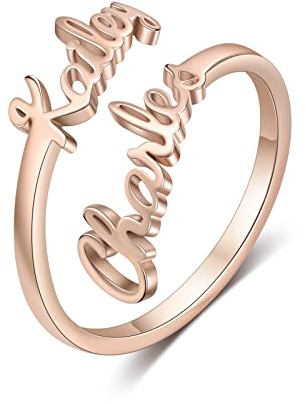 Lorajewel Personalisierte Ringe für Damen und Männer - Verstellbar Mit Namen, Monogramm und Geburtsstein - Rostfreier Stahl in Silber, Gold, Roségold - Valentinstag