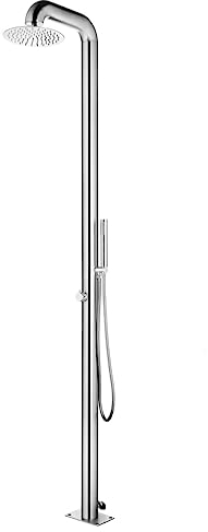 Willood Gartendusche 225 cm Edelstahl Chrom-Zinkknopf Handbrause Pooldusche Campingdusche Außendusche Camping Pool Außen Dusche Regendusche