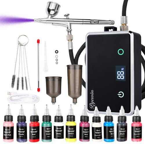 Kit de aerógrafo inalámbrico mejorado con compresor, gatillo de doble acción, manguera de aire de 70 pulgadas y sensor de presión de 4 engranajes, 20-32 PSI, recargable tipo C, ideal para arte de
