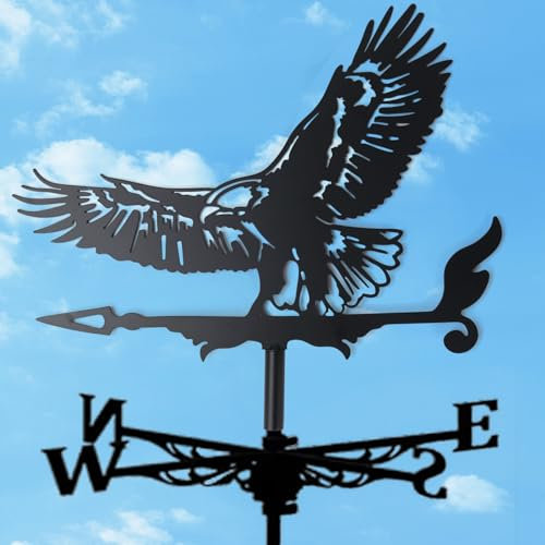 EliphonTowne Garden Decor Weather Vane - Black Ornamental Eagle Metal Wind Direction Pointer