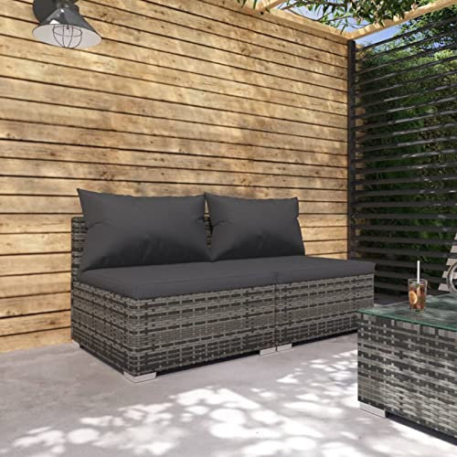 Homgoday Gartenmöbel-Set mit Kissen, 2-teilig, aus Polyrattan, grau, Möbel, Set für Schlafsofa, Wohnzimmer, Gartensofa, modernes Sofaset für den Außenbereich, Möbel