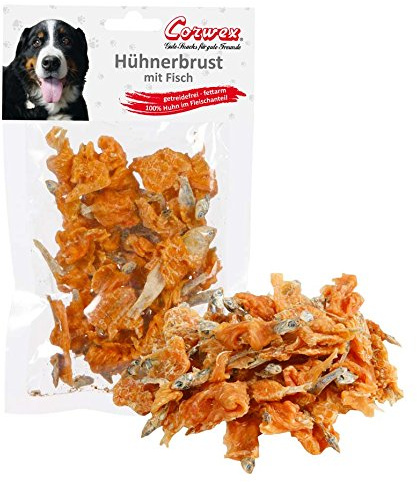 Corwex Hühnerbrust mit Fisch (9x70g), Premium Hundesnack Fisch & Hühnerfilet umwickelt, getreidefrei & fettarm, 100% Huhn im Fleischanteil